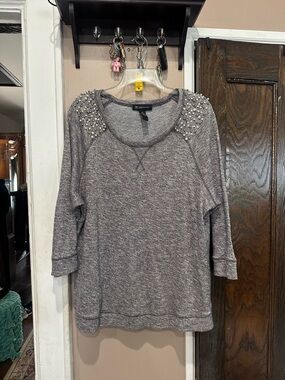 INC International Concepts Heathered Grey Pearl-Embellished Sweatshirt